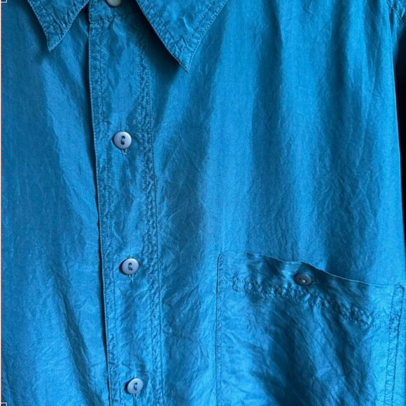 Vintage Impact 100% Silk Short Sleeve Button-Down Shirt - Picture 3 of 5